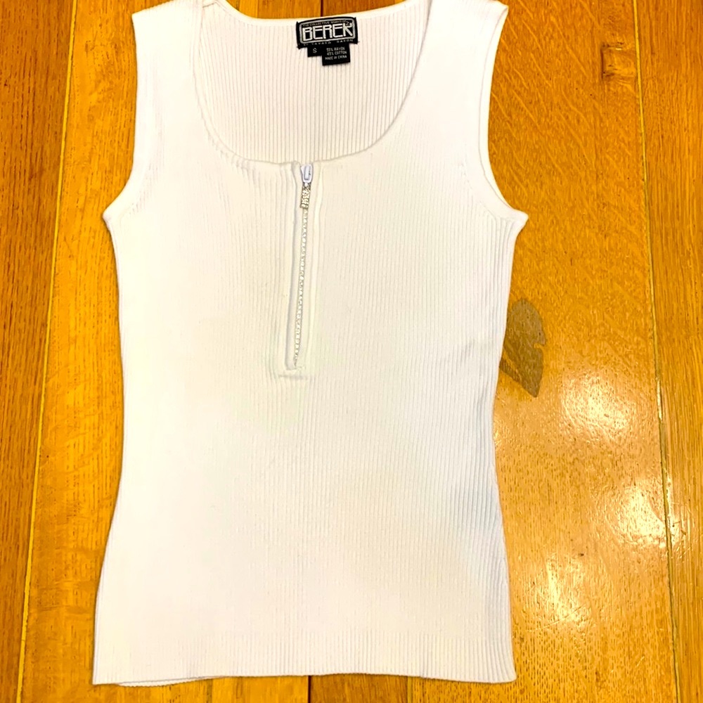 White Ribbed Shirt with Jeweled Zipper